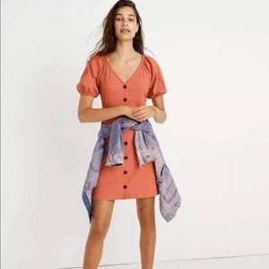 Madewell Texture Button Front Puff Sleeve  Dress